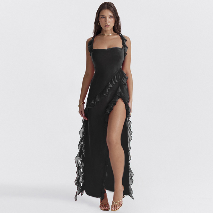 Gerimpelde Asymmetrische Jurk - Gerimpelde Bodice & Zijspleet