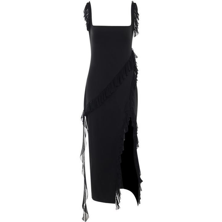 Gerimpelde Asymmetrische Jurk - Gerimpelde Bodice & Zijspleet
