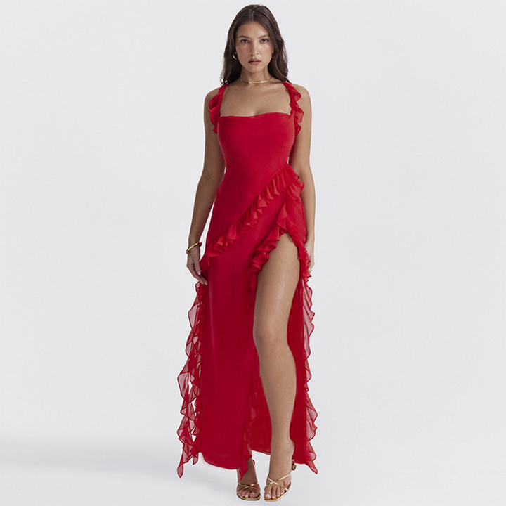 Gerimpelde Asymmetrische Jurk - Gerimpelde Bodice & Zijspleet