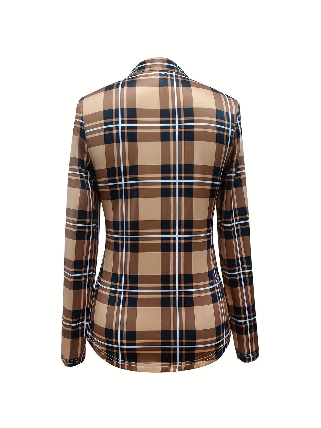 Geruite Trekkoord Blouse - V-Hals Ontwerp en Lange Mouwen