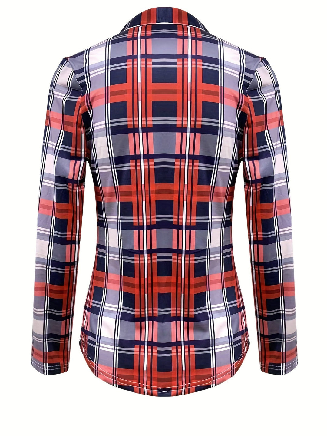 Geruite Trekkoord Blouse - V-Hals Ontwerp en Lange Mouwen