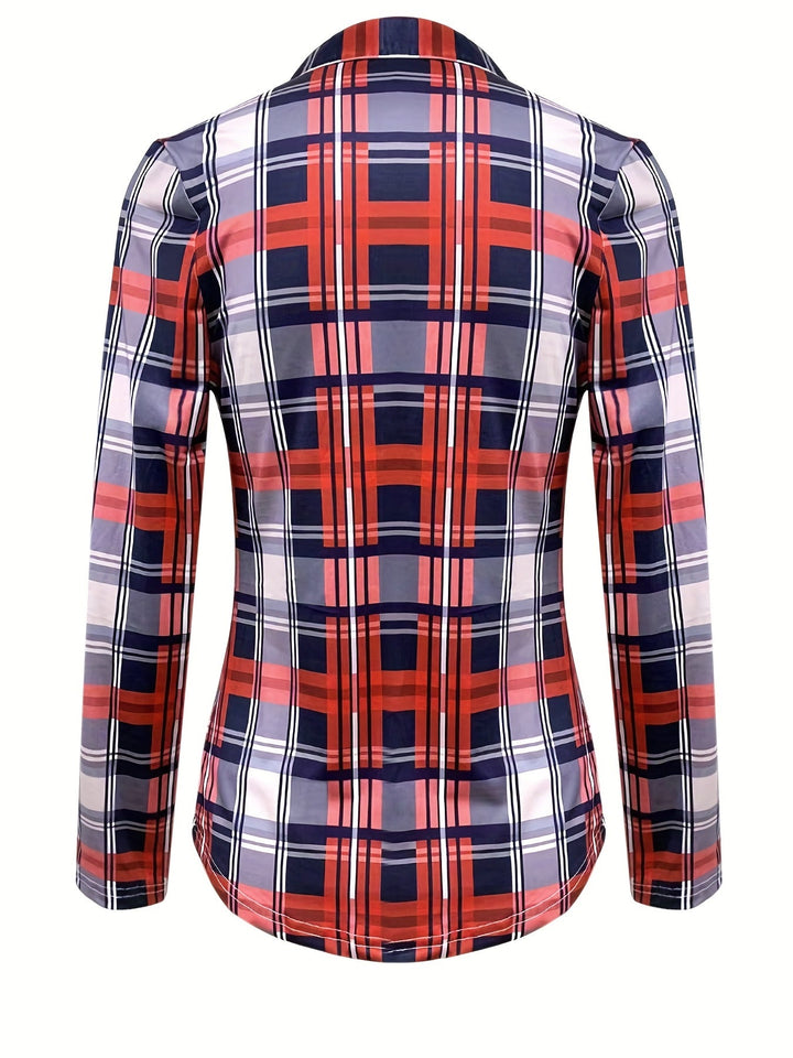 Geruite Trekkoord Blouse - V-Hals Ontwerp en Lange Mouwen