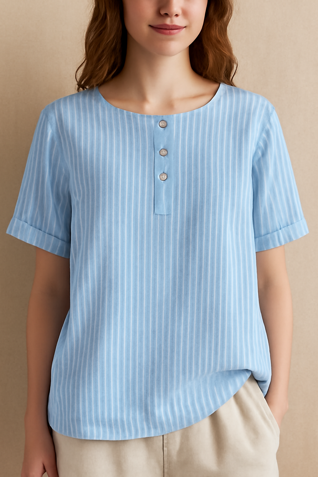 Geruite V-Hals Blouse - Lange Mouwen & Knopen Sluiting