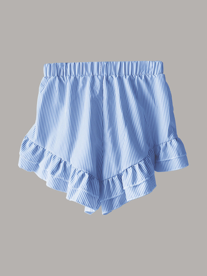 Gestreept Shirt en Ruches Shorts – Luchtig Ontwerp en Comfortabele Pasvorm