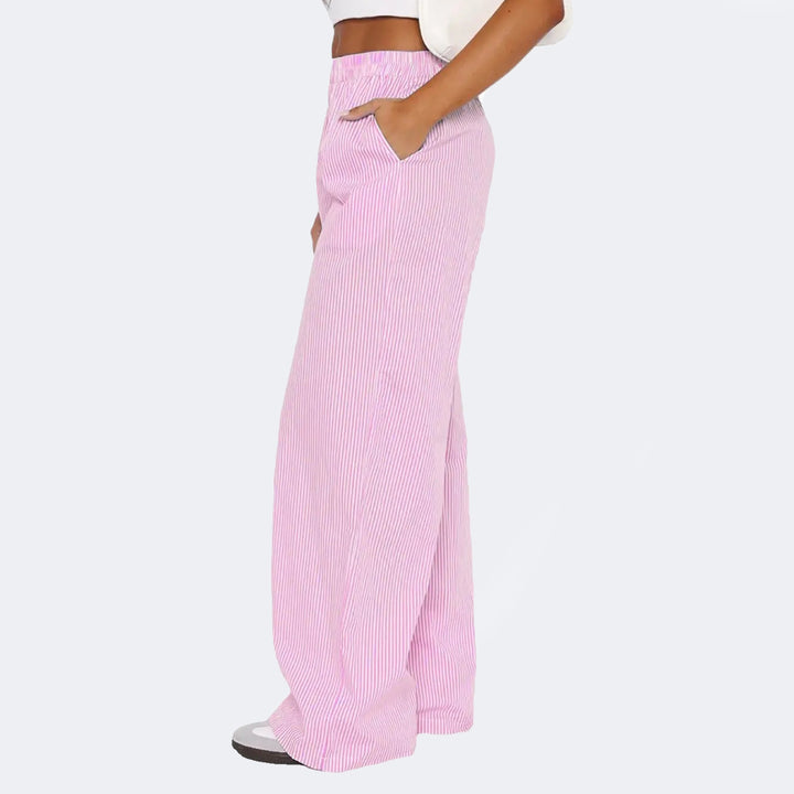 Gestreepte Broek – Hoge Taille & Losse Pasvorm Met Zakken