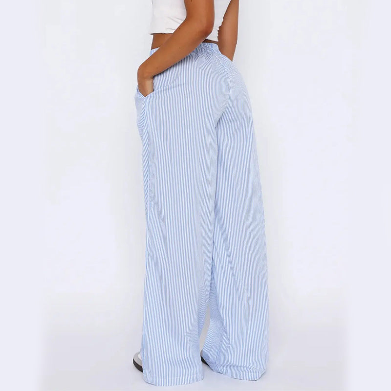 Gestreepte Broek – Hoge Taille & Losse Pasvorm Met Zakken