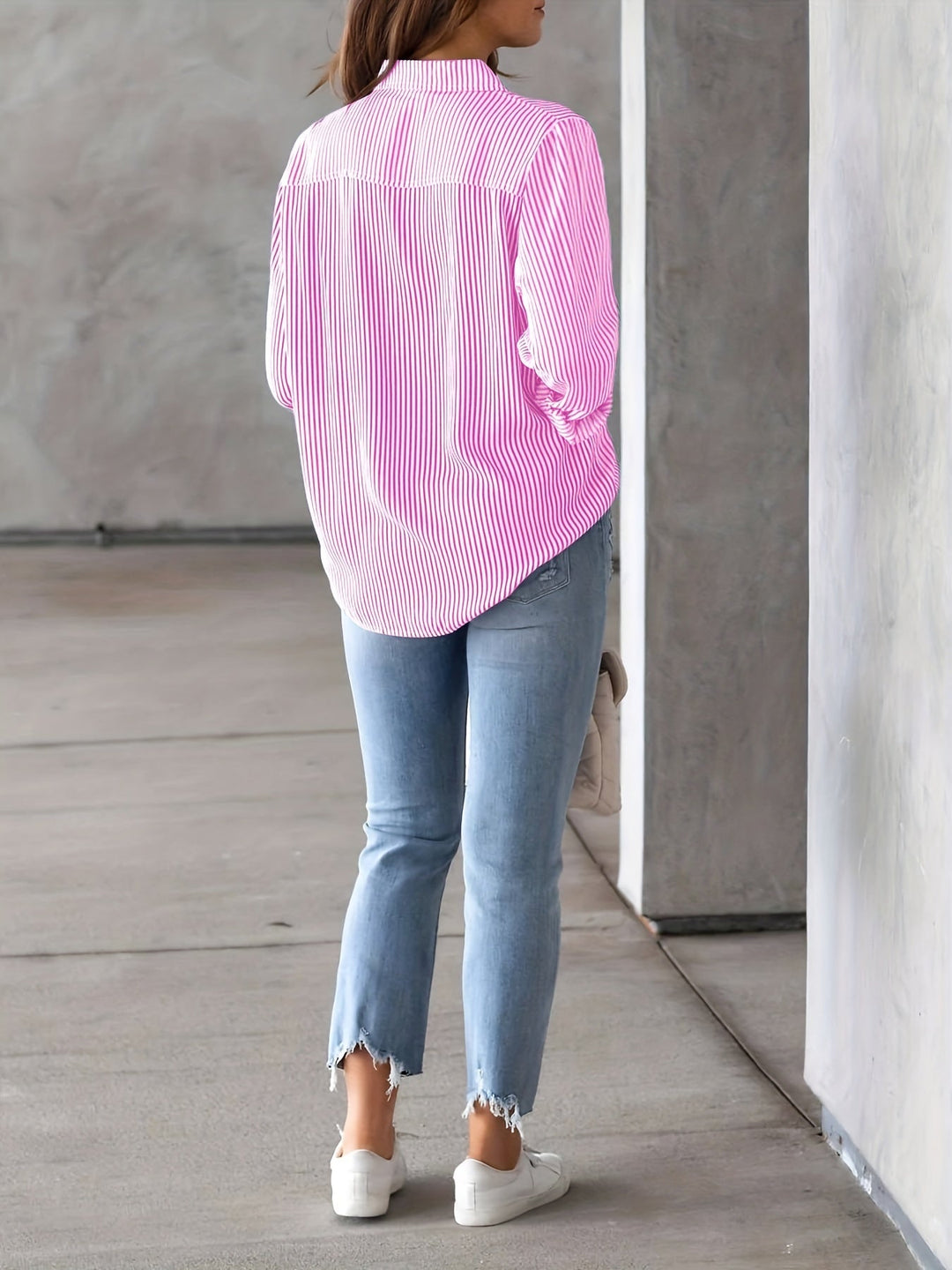 Gestreepte Knopen Voorkant Shirt - Borstzak & Relaxte Pasvorm