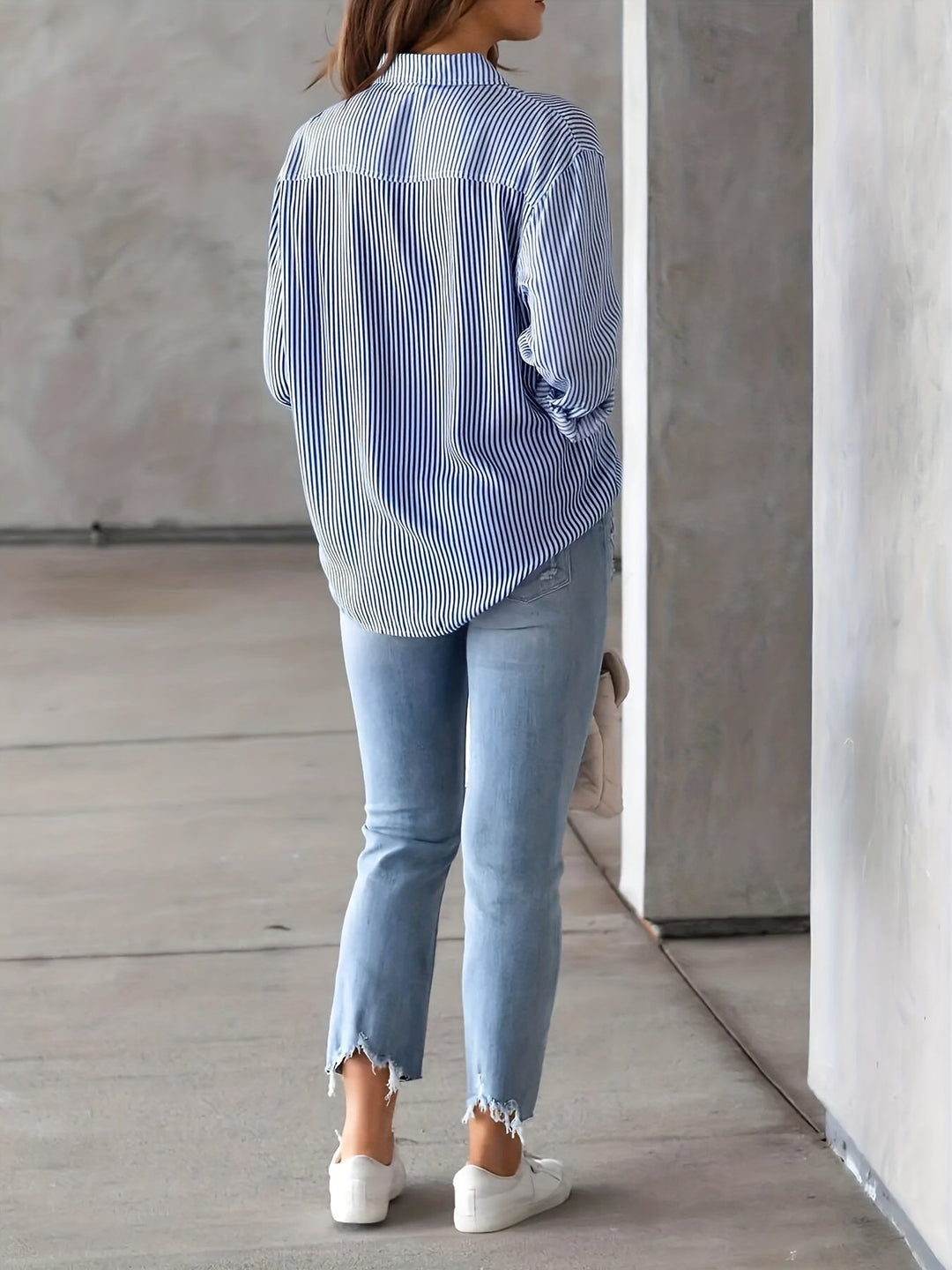 Gestreepte Knopen Voorkant Shirt - Borstzak & Relaxte Pasvorm