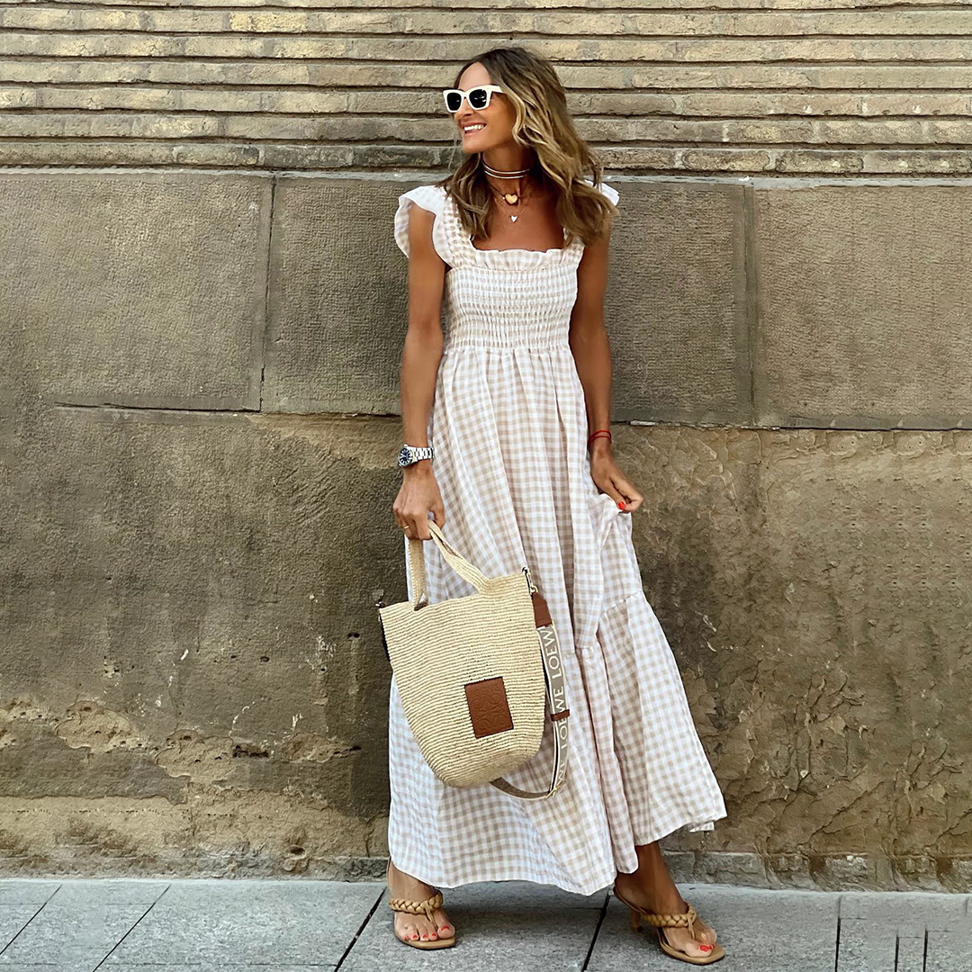 Gingham Maxi-jurk - Gesmokt lijfje & Ruches