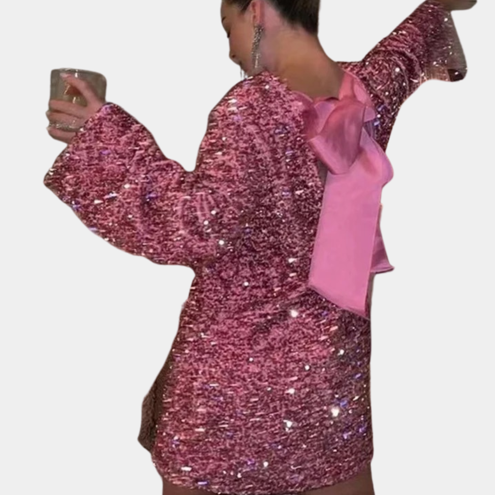 Glitter Mini Jurkje - Open Vloerkleed & Strikdetail voor Beweging