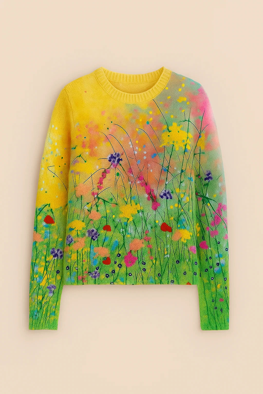Hadrige - Gezellige trui met olieverfschilderij van bloemen