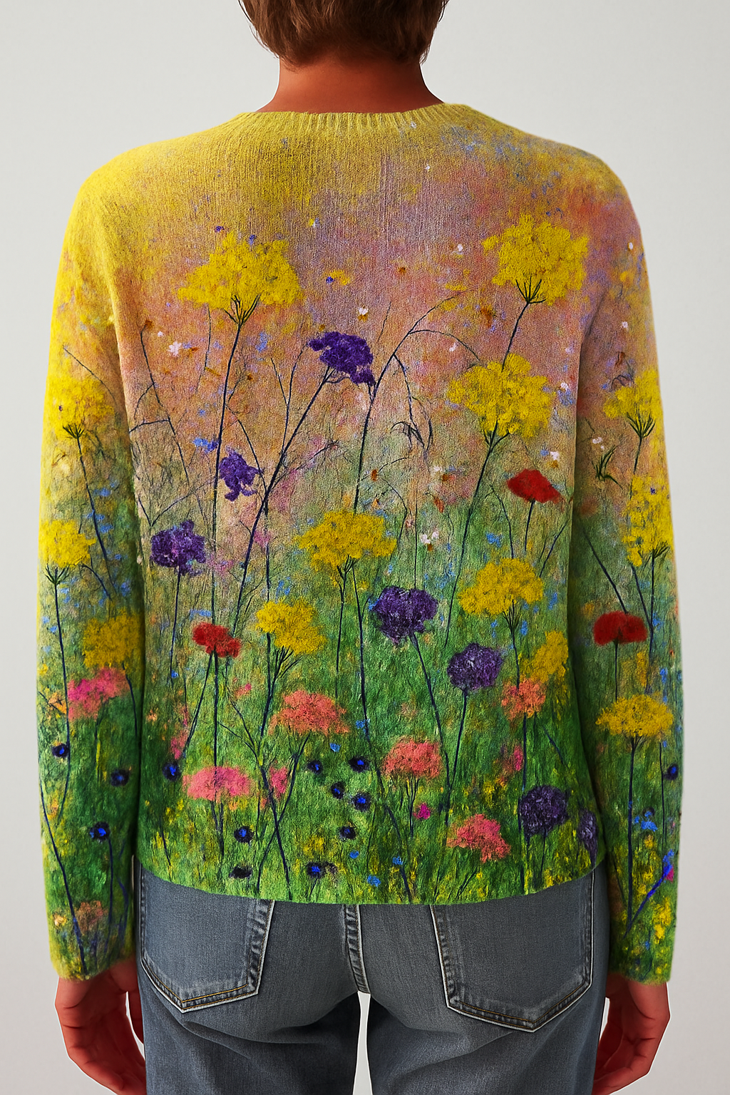 Hadrige - Gezellige trui met olieverfschilderij van bloemen