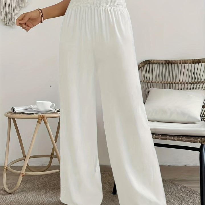 Hoge Taille Broek – Wijde Pijpen & Elastische Tailleband