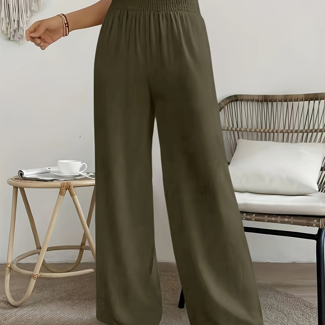 Hoge Taille Broek – Wijde Pijpen & Elastische Tailleband