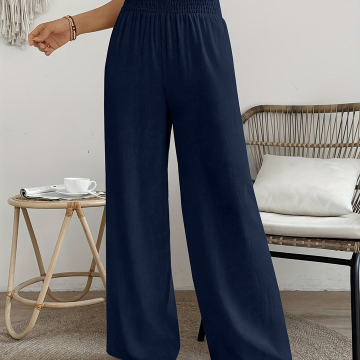 Hoge Taille Broek – Wijde Pijpen & Elastische Tailleband