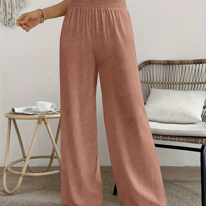 Hoge Taille Broek – Wijde Pijpen & Elastische Tailleband