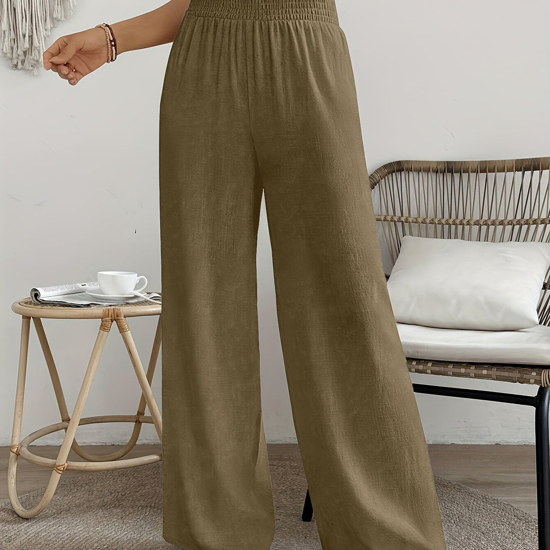 Hoge Taille Broek – Wijde Pijpen & Elastische Tailleband