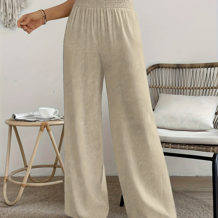 Hoge Taille Broek – Wijde Pijpen & Elastische Tailleband