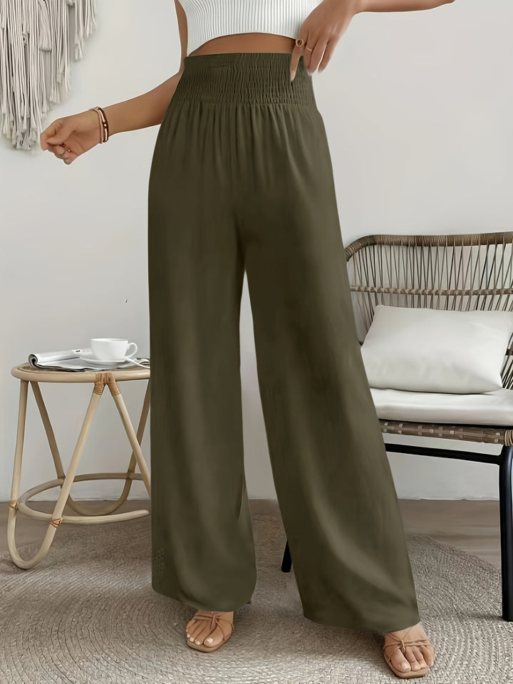 Hoge Taille Broek – Wijde Pijpen & Elastische Tailleband