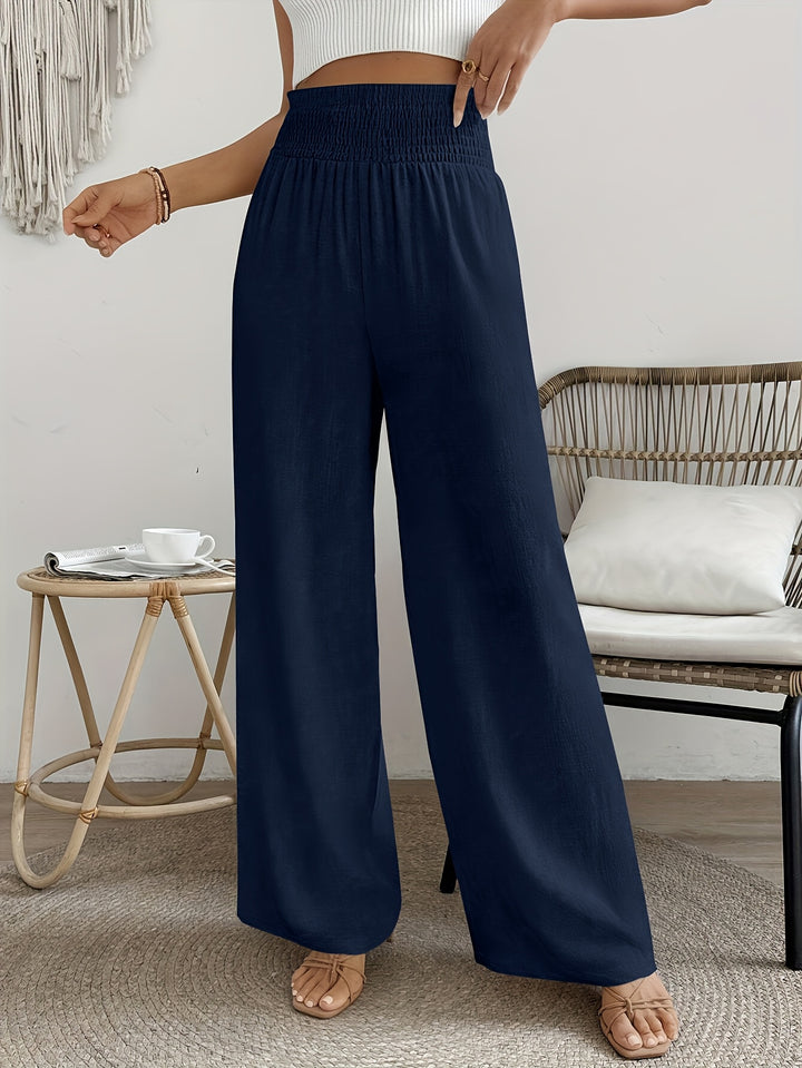 Hoge Taille Broek – Wijde Pijpen & Elastische Tailleband