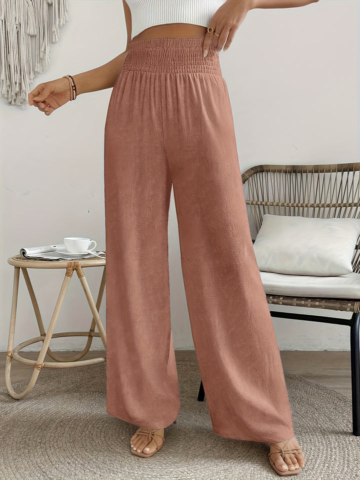 Hoge Taille Broek – Wijde Pijpen & Elastische Tailleband