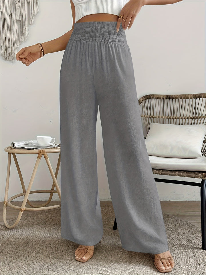 Hoge Taille Broek – Wijde Pijpen & Elastische Tailleband