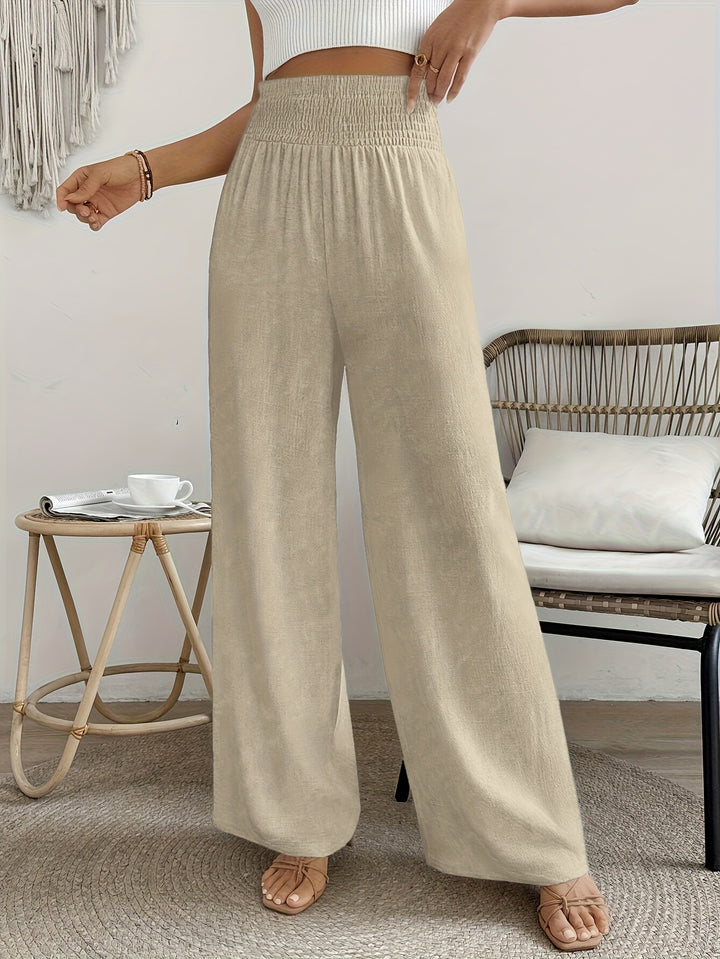 Hoge Taille Broek – Wijde Pijpen & Elastische Tailleband