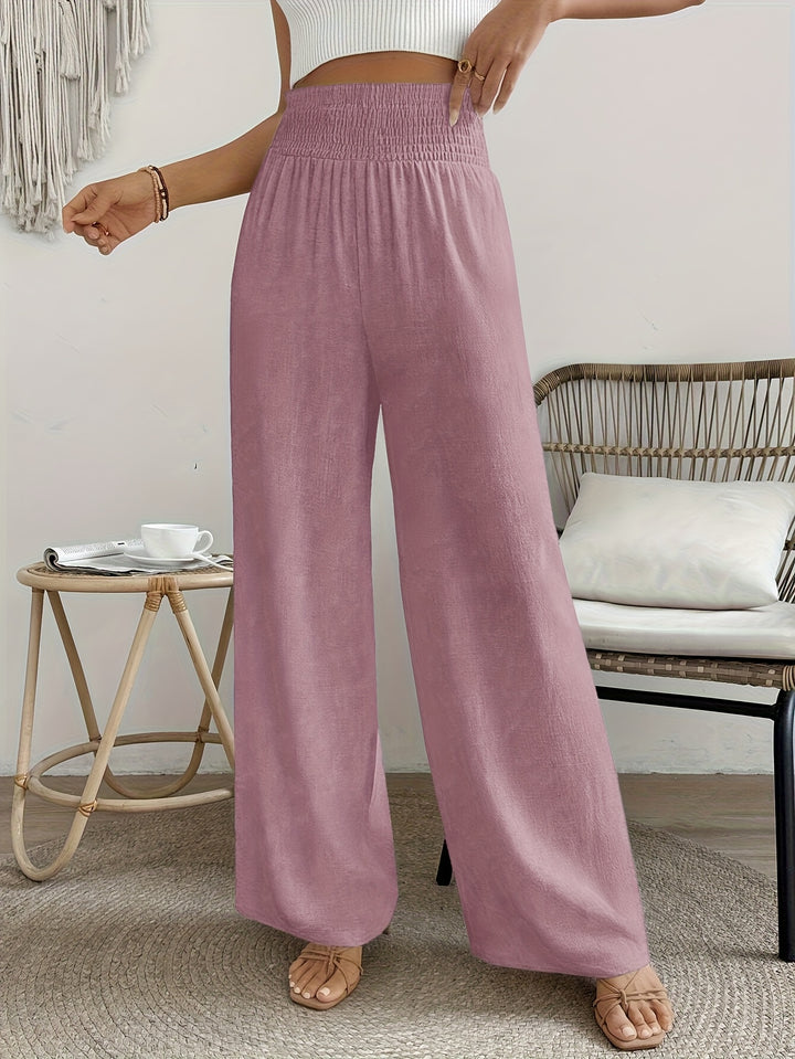 Hoge Taille Broek – Wijde Pijpen & Elastische Tailleband
