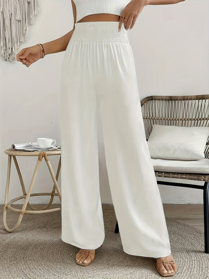 Hoge Taille Broek – Wijde Pijpen & Elastische Tailleband