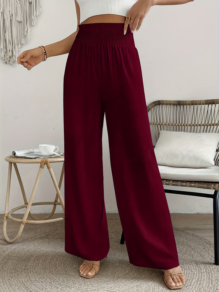 Hoge Taille Broek – Wijde Pijpen & Elastische Tailleband