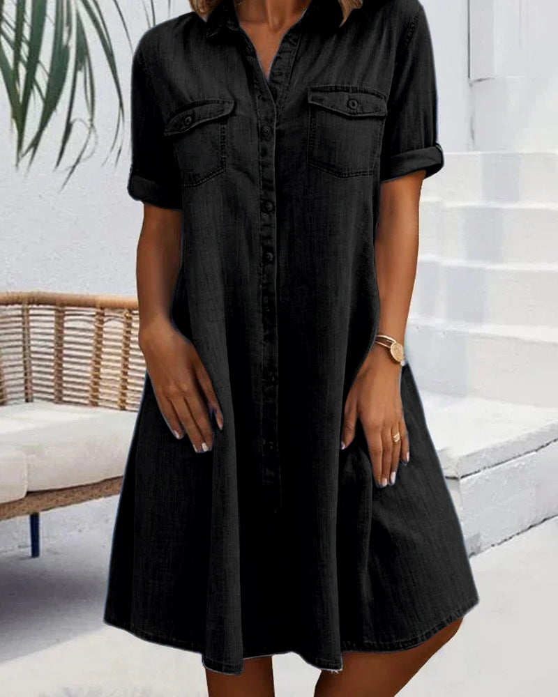 Jackie - midi-jurk met korte mouwen en knoopsluiting