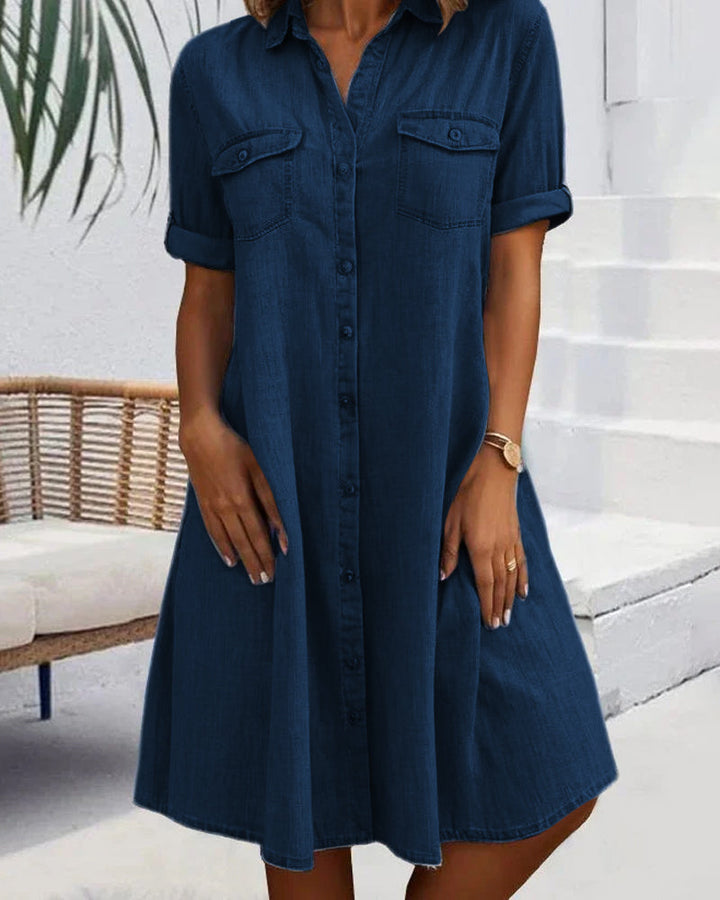 Jackie - midi-jurk met korte mouwen en knoopsluiting