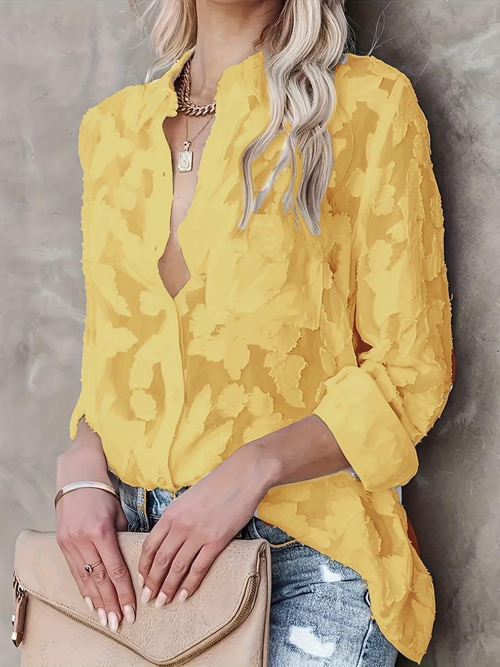 Jacquard Doorzichtige Lose Blouse - Geweven Ontwerp & Lange Mouwen