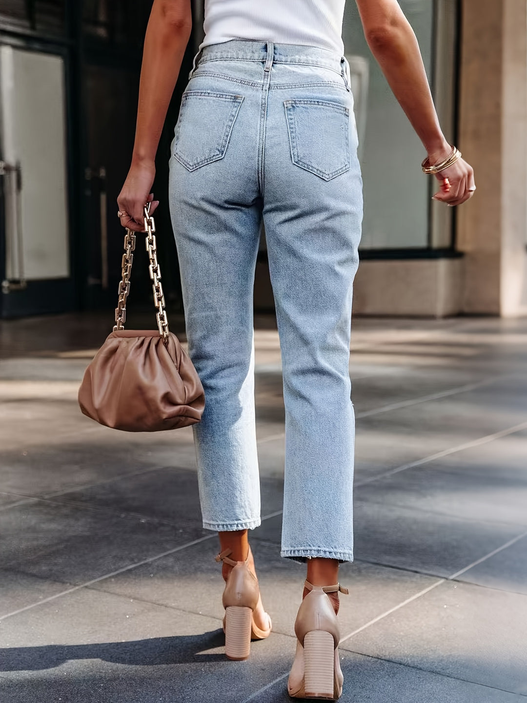 Jeans - Denim Midden Taille Rechte Pijp Met Zakken & Ademende Pasvorm