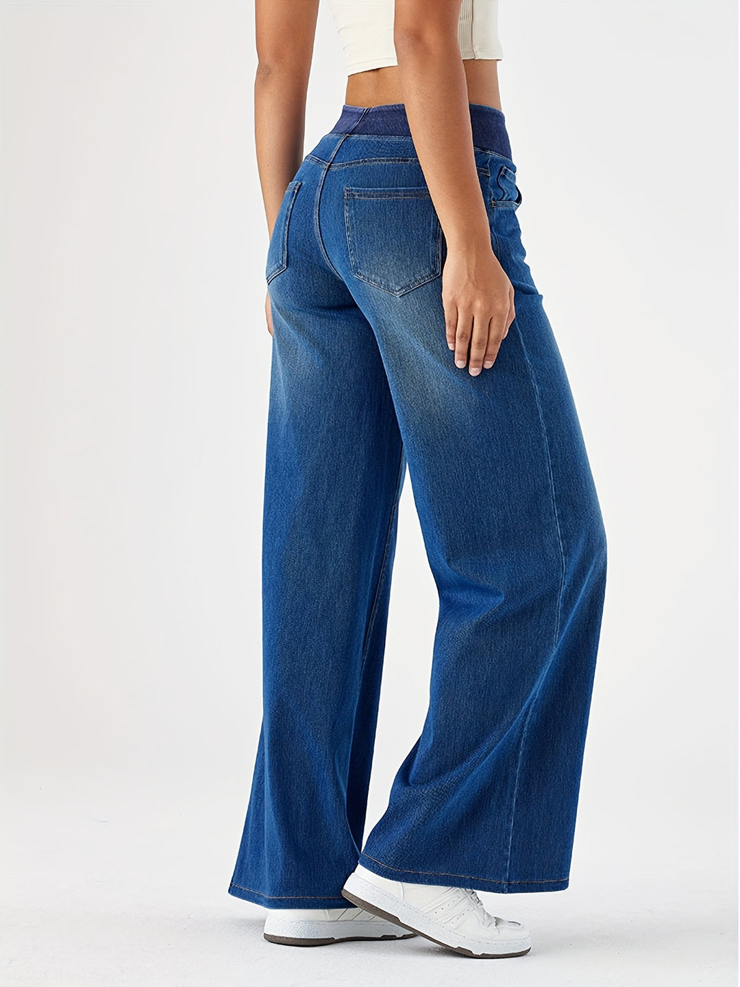 Jeans – Hoge Taille Wijde Pijp & Elastische Taille