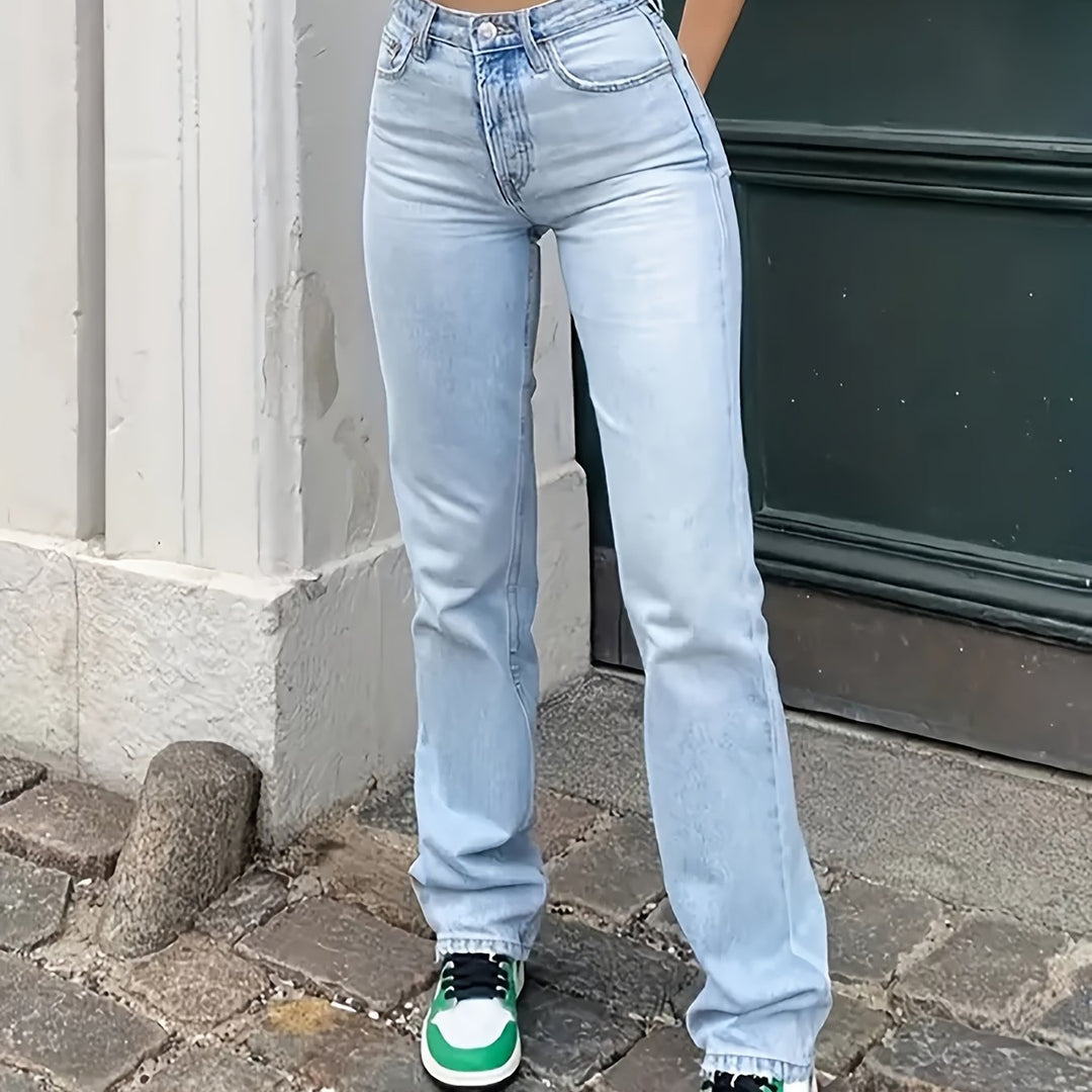 Jeans – Katoenmix Hoge Taille Rechte Pijp & Comfortabele Beweging