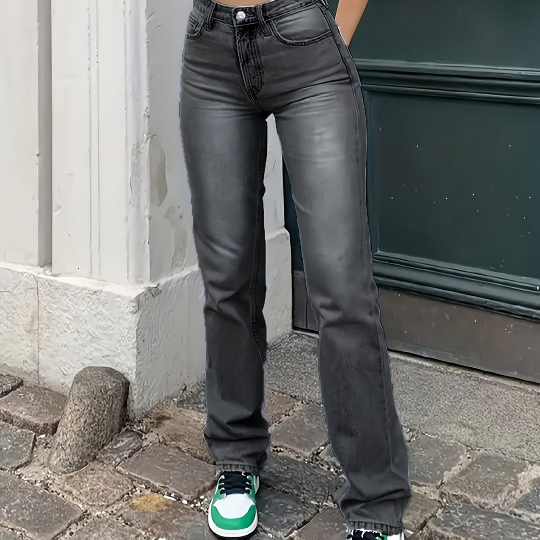 Jeans – Katoenmix Hoge Taille Rechte Pijp & Comfortabele Beweging