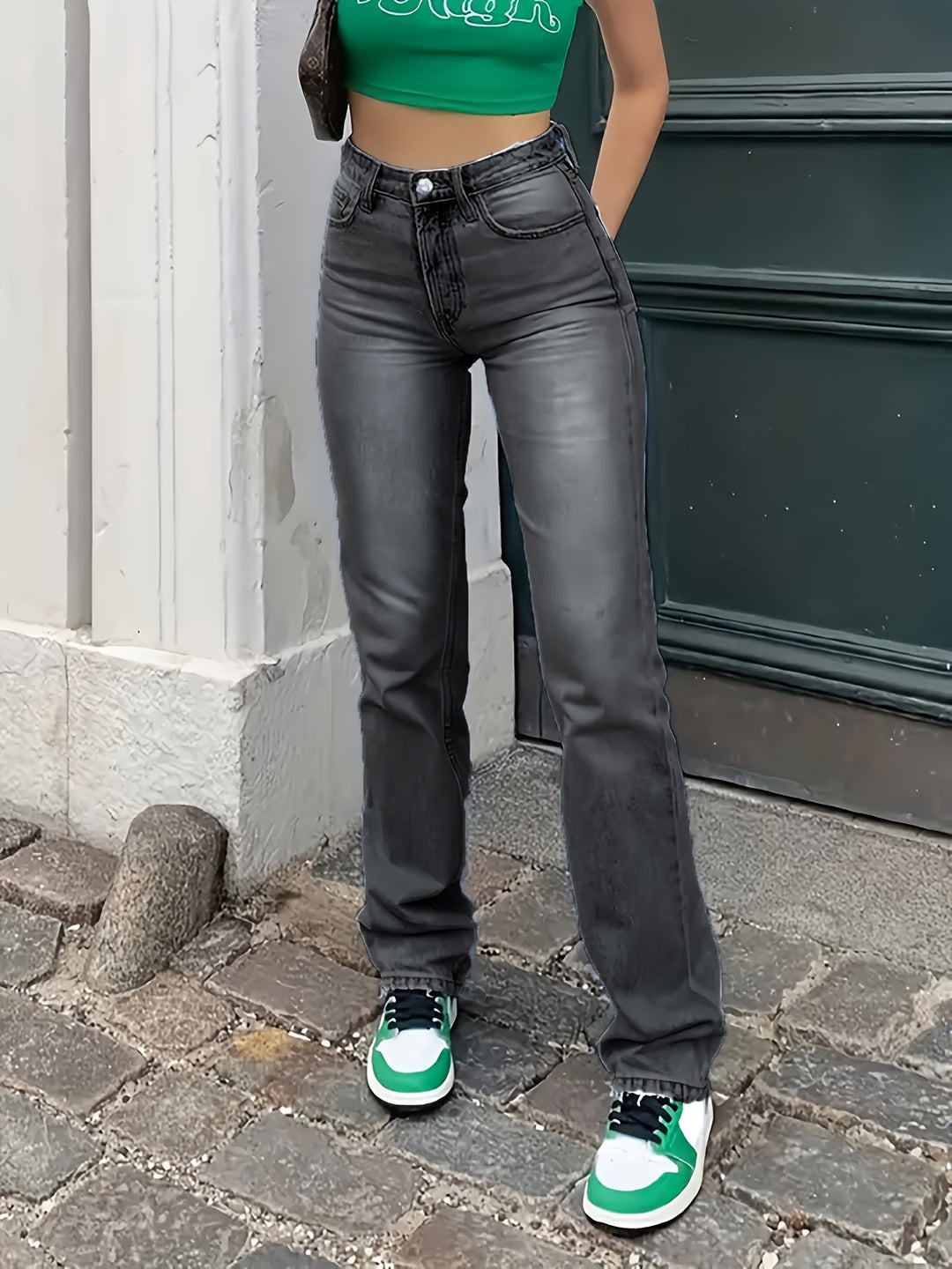 Jeans – Katoenmix Hoge Taille Rechte Pijp & Comfortabele Beweging