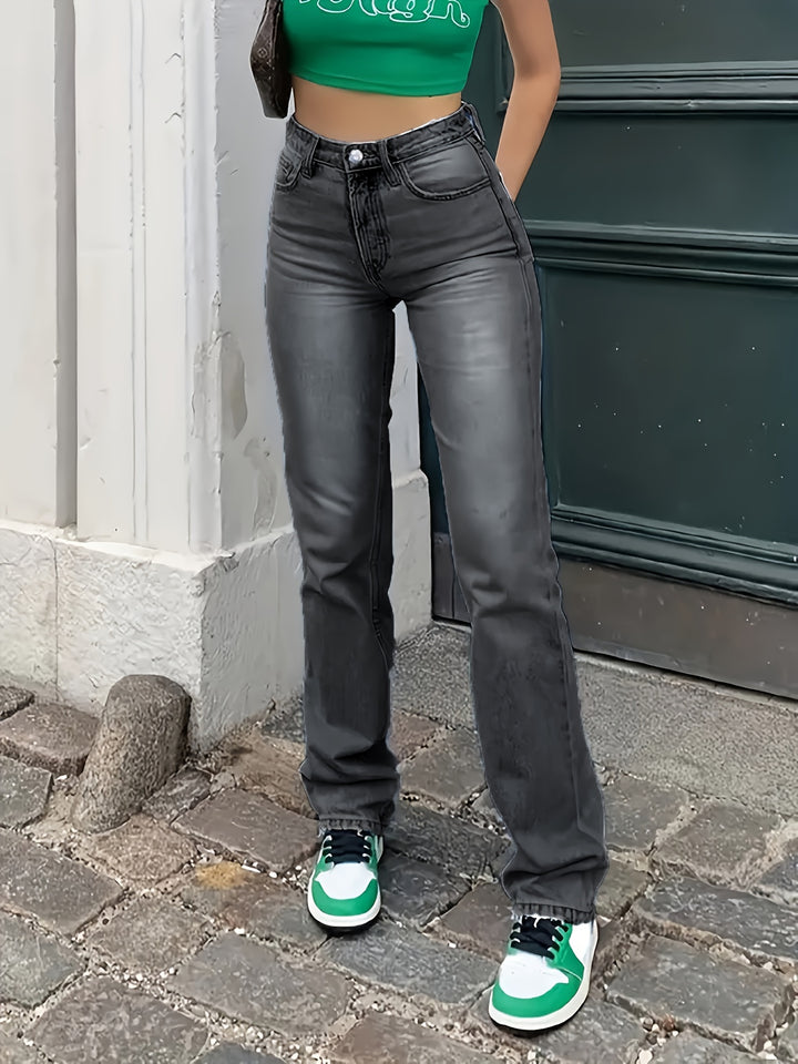 Jeans – Katoenmix Hoge Taille Rechte Pijp & Comfortabele Beweging