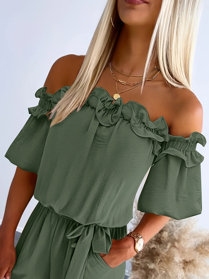 Jumpsuit – Blote Schouders & Ruches Zoom voor Beweeglijkheid