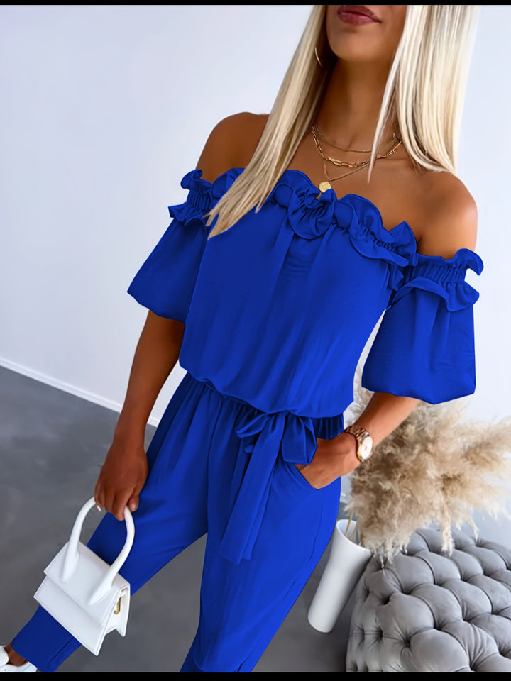 Jumpsuit – Blote Schouders & Ruches Zoom voor Beweeglijkheid