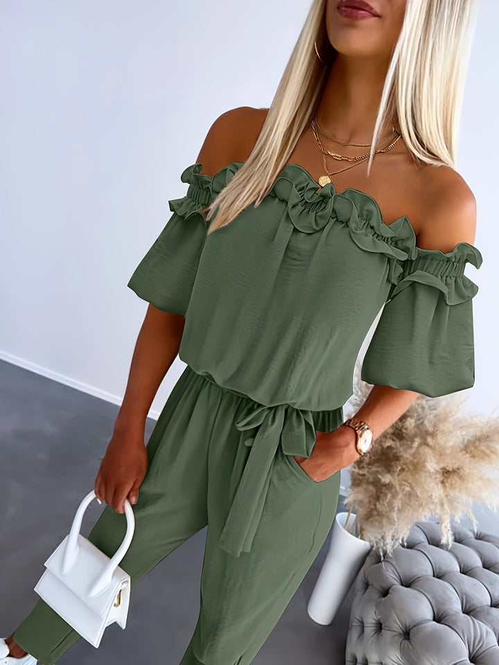 Jumpsuit – Blote Schouders & Ruches Zoom voor Beweeglijkheid