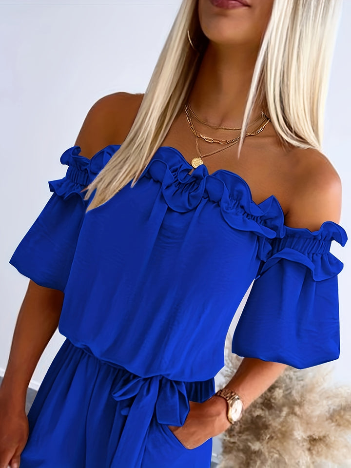 Jumpsuit – Blote Schouders & Ruches Zoom voor Beweeglijkheid