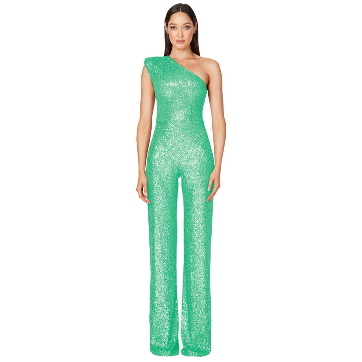 Jumpsuit – Een-schouder Ontwerp & Hoge Taille Met Sequins