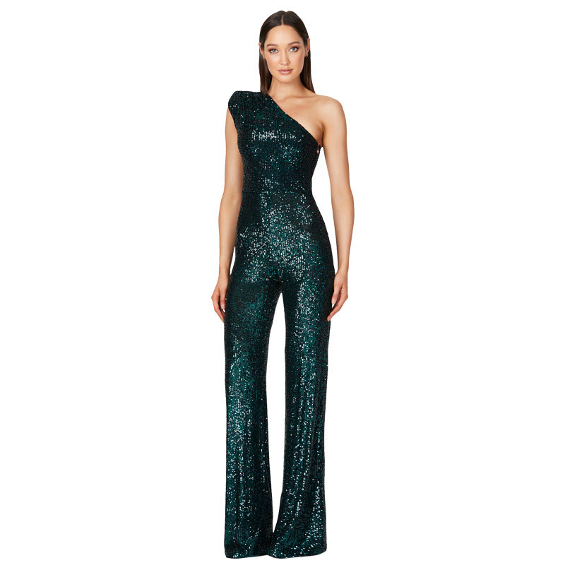 Jumpsuit – Een-schouder Ontwerp & Hoge Taille Met Sequins