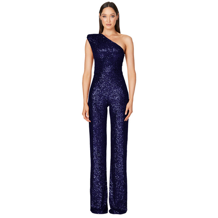 Jumpsuit – Een-schouder Ontwerp & Hoge Taille Met Sequins