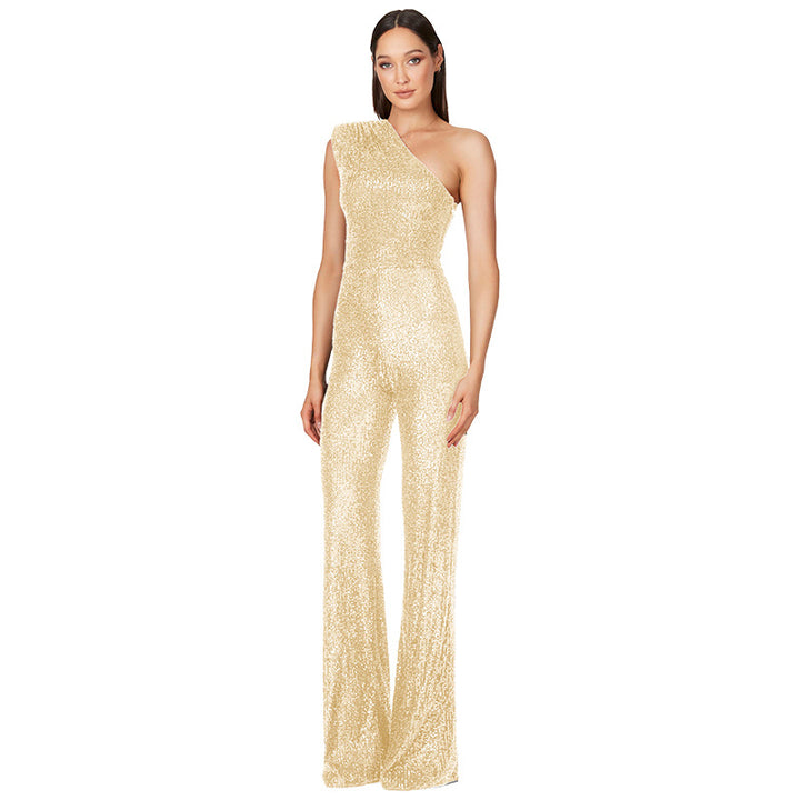 Jumpsuit – Een-schouder Ontwerp & Hoge Taille Met Sequins