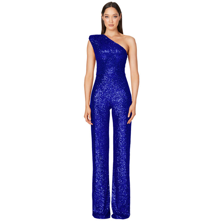 Jumpsuit – Een-schouder Ontwerp & Hoge Taille Met Sequins