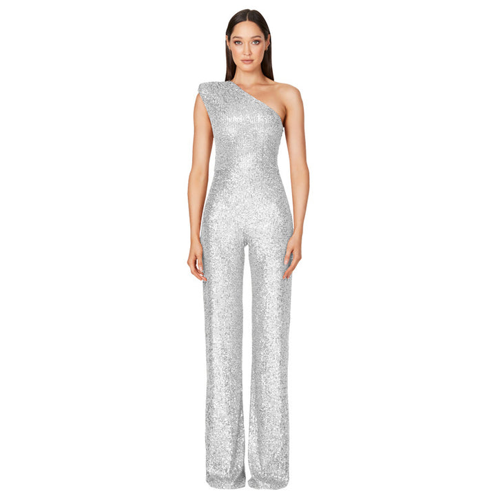 Jumpsuit – Een-schouder Ontwerp & Hoge Taille Met Sequins