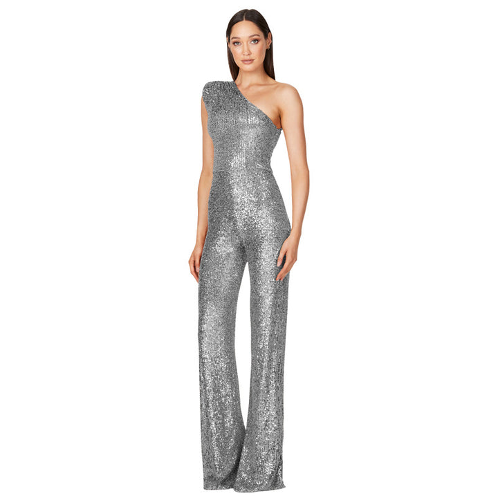 Jumpsuit – Een-schouder Ontwerp & Hoge Taille Met Sequins